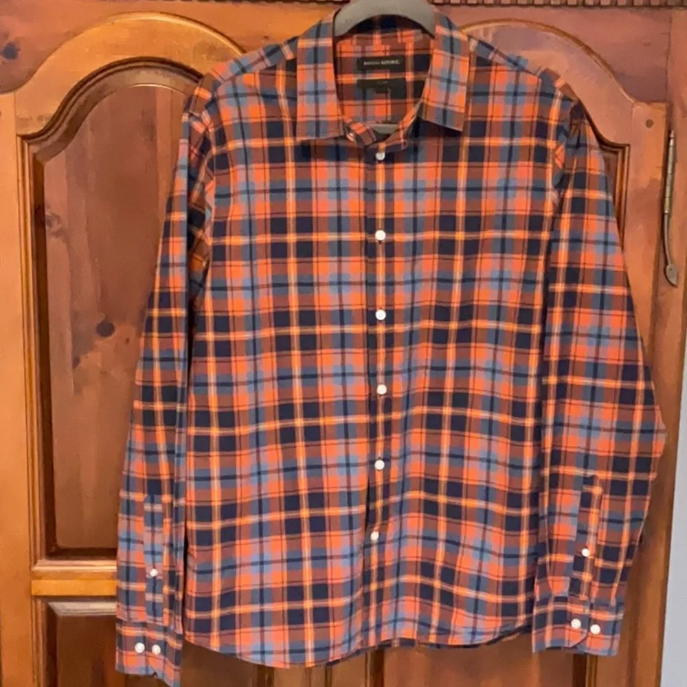 Banana Republic Slim Fit Plaid Cotton Button Up Shirt Size L Rugged Academic